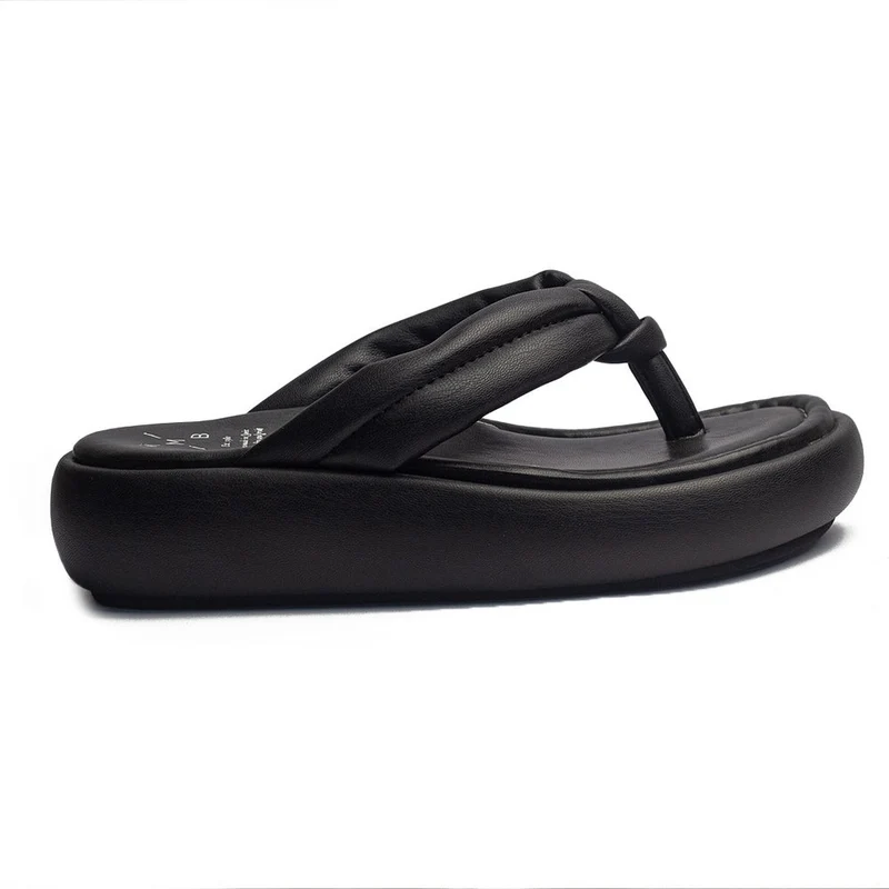 Spanish Women Black Leather Slipper #1512