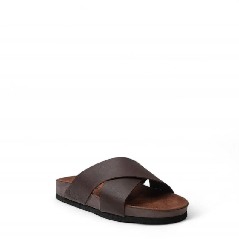 Men Brown Leather Slipper #4611