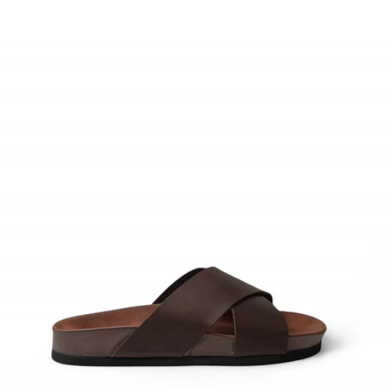 Men Brown Leather Slipper #4611