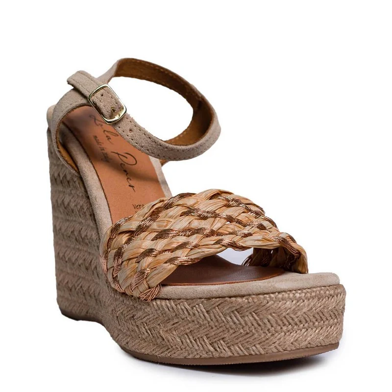 Italian Women Beige CHAMOIS Wedges #0668