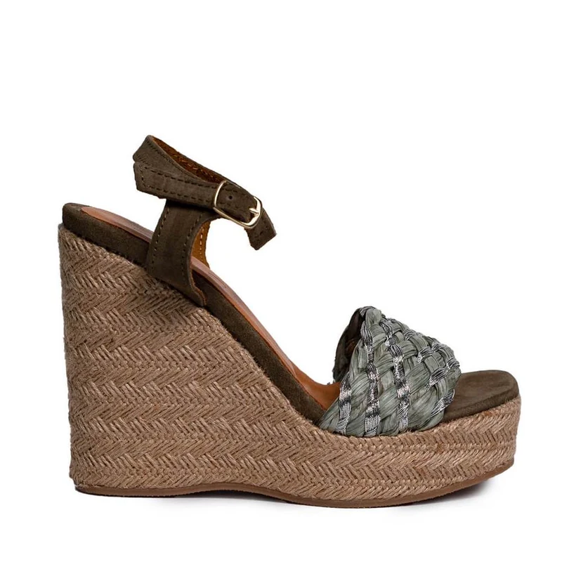 Italian Women Kaki CHAMOIS Wedges #0667