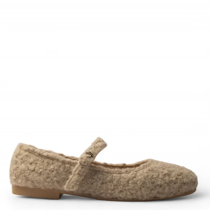 Women Beige Wool Ballerina #3144