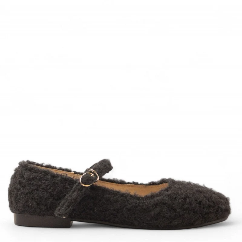 Women Black Wool Ballerina #3143