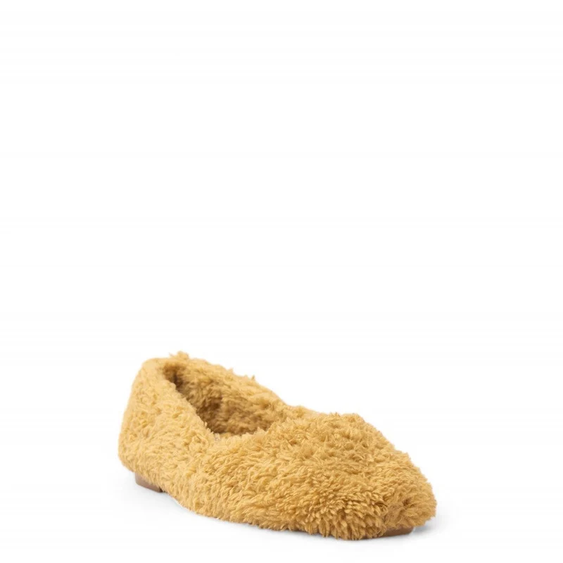 Women Beige Fur Ballerina #3141