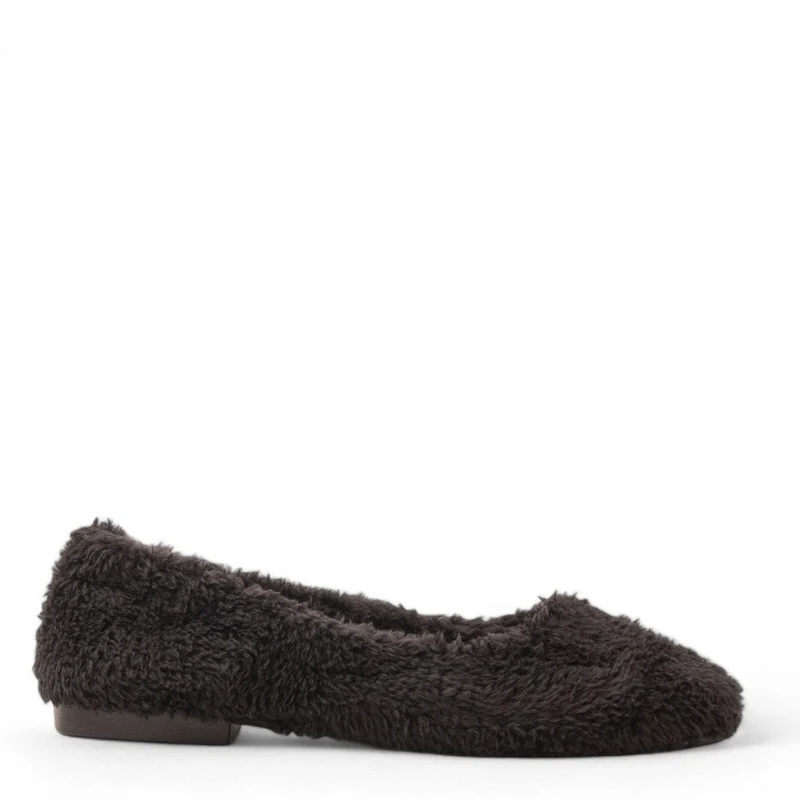 Women Black Fur Ballerina #3135