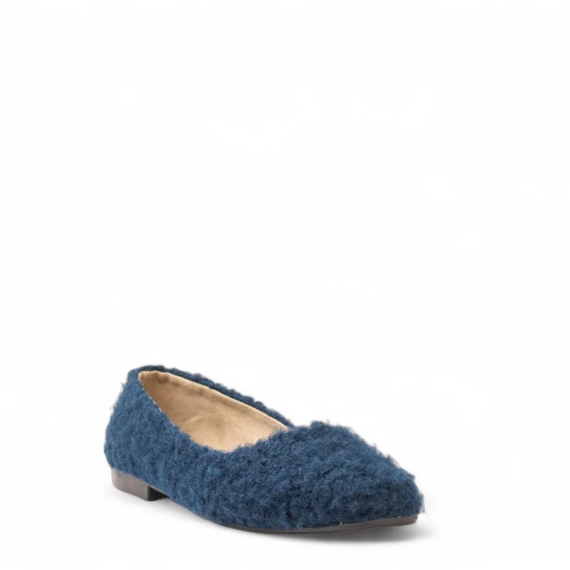 Women Dark Blue Fur Ballerina #3132