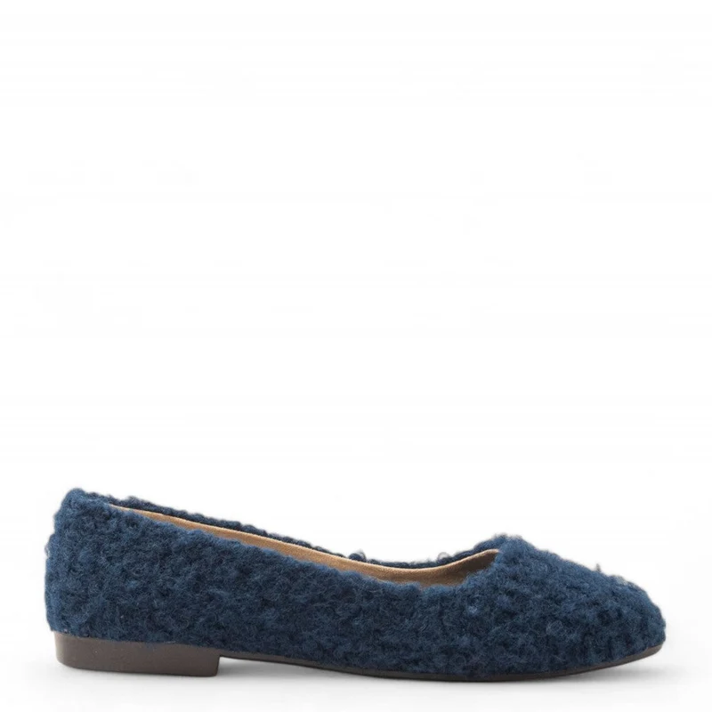 Women Dark Blue Fur Ballerina #3132