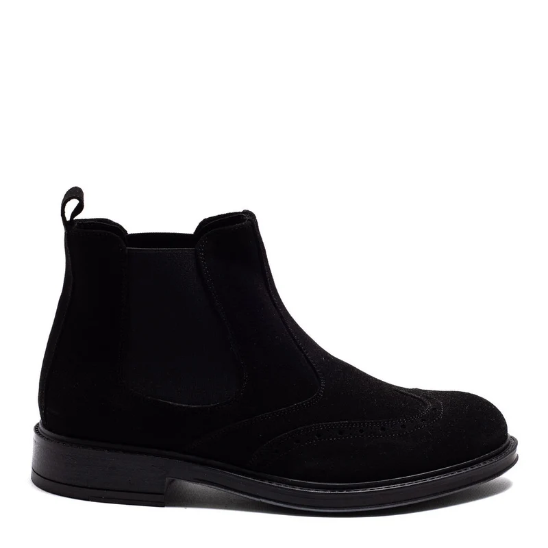 Italian Men Black Chamois Half Boot #3816
