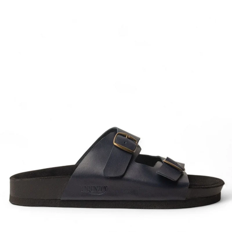 Men Navy Leather Slipper #4570