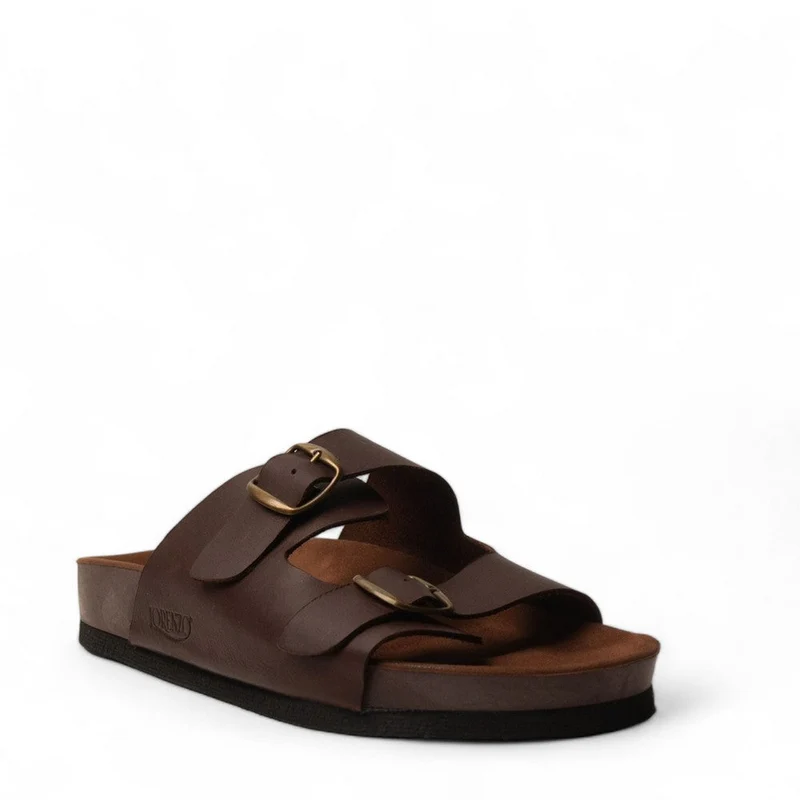 Men Brown Leather Slipper #4568