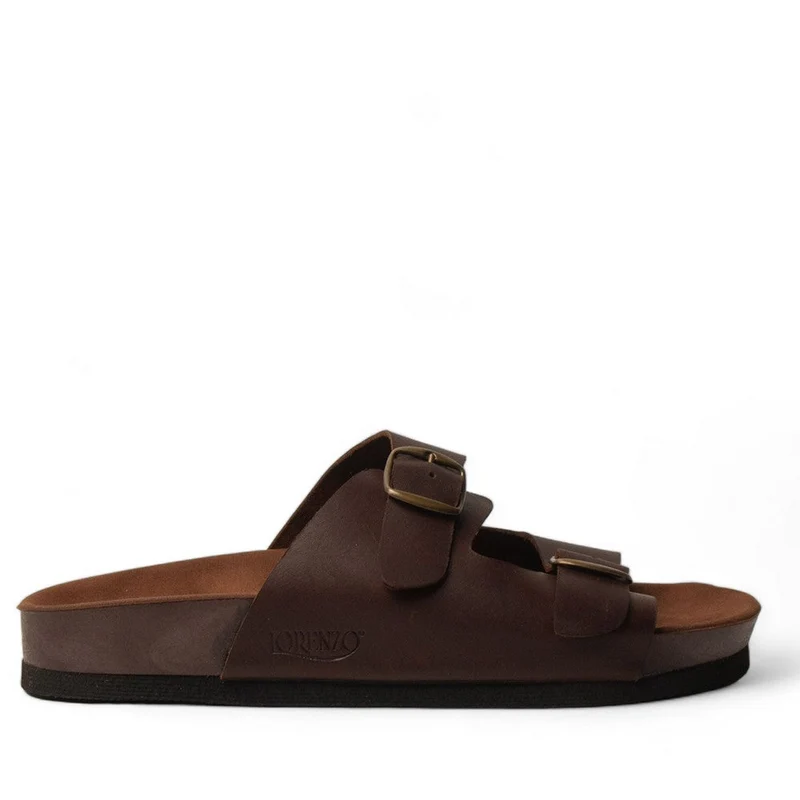 Men Brown Leather Slipper #4568