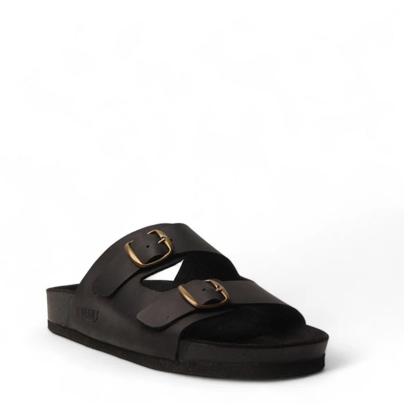 Men Black Leather Slipper #4567