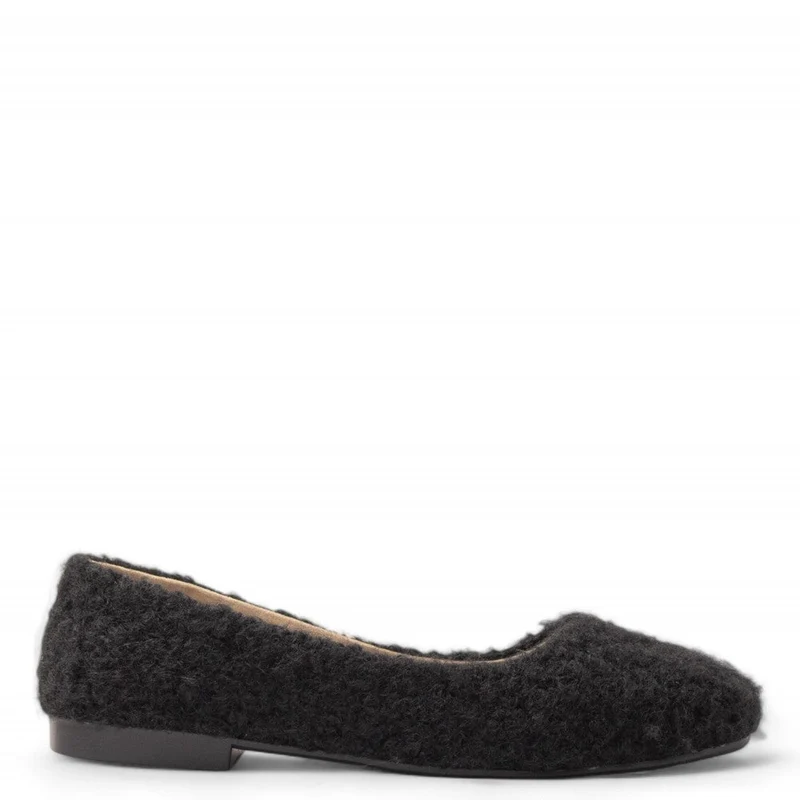 Women Black Fur Ballerina #3130