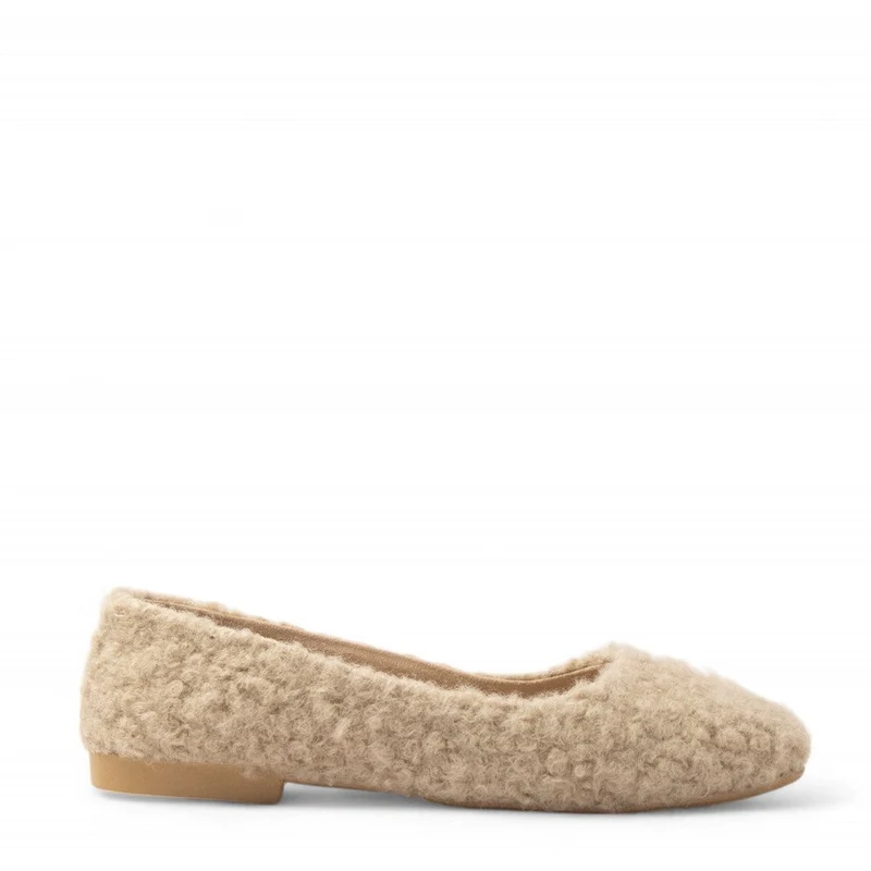 Women Beige Fur Ballerina #3129