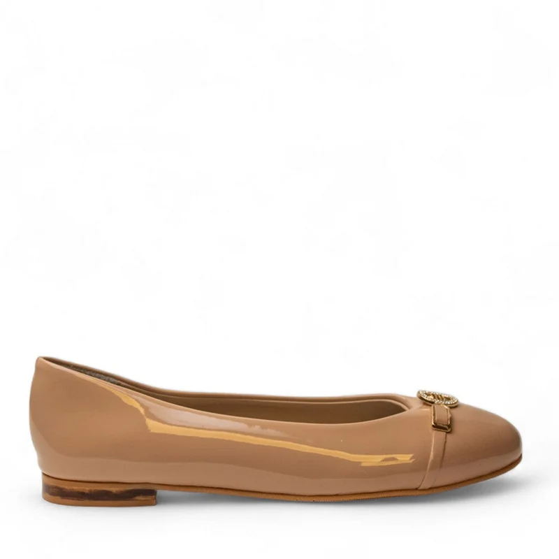 Women Beige Vernis Leather Ballerina #2961