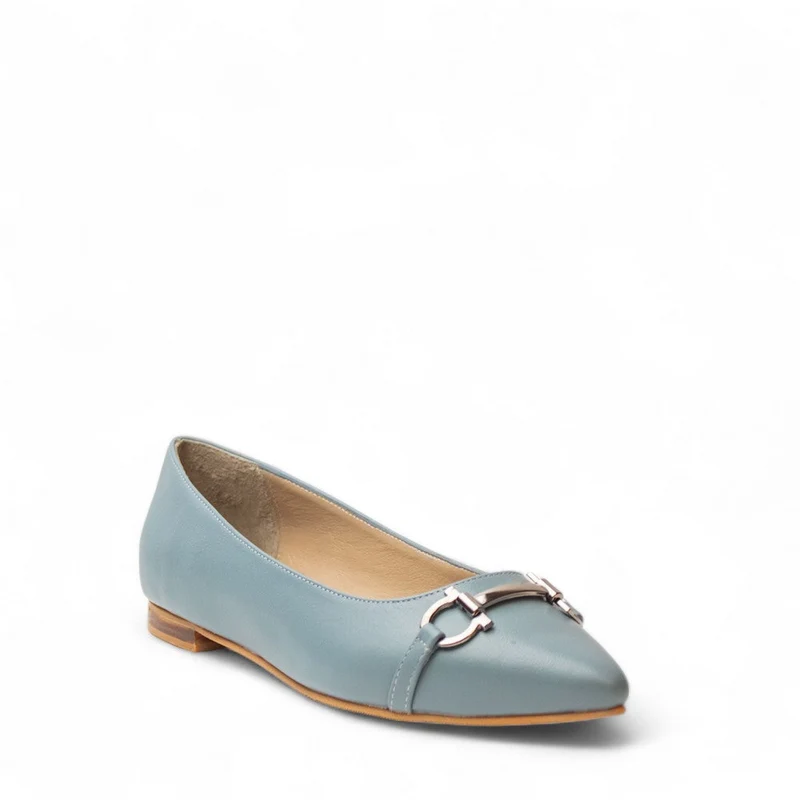 Women Light Blue Leather Ballerina #2931