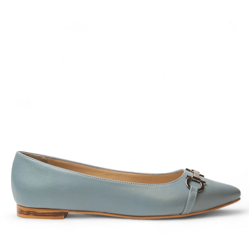 Women Light Blue Leather Ballerina #2931