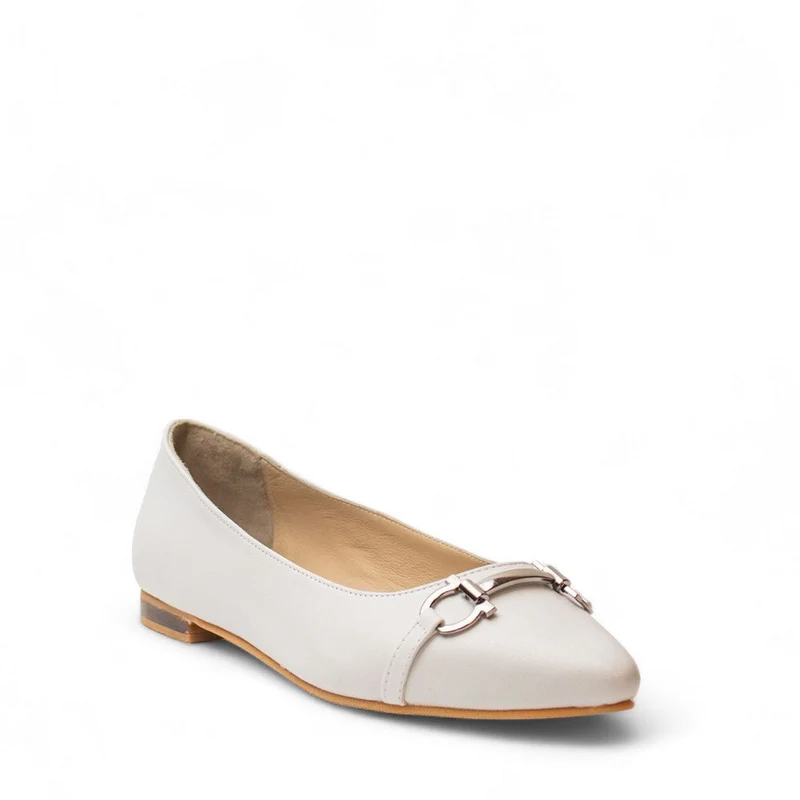 Women white Leather Ballerina #2930