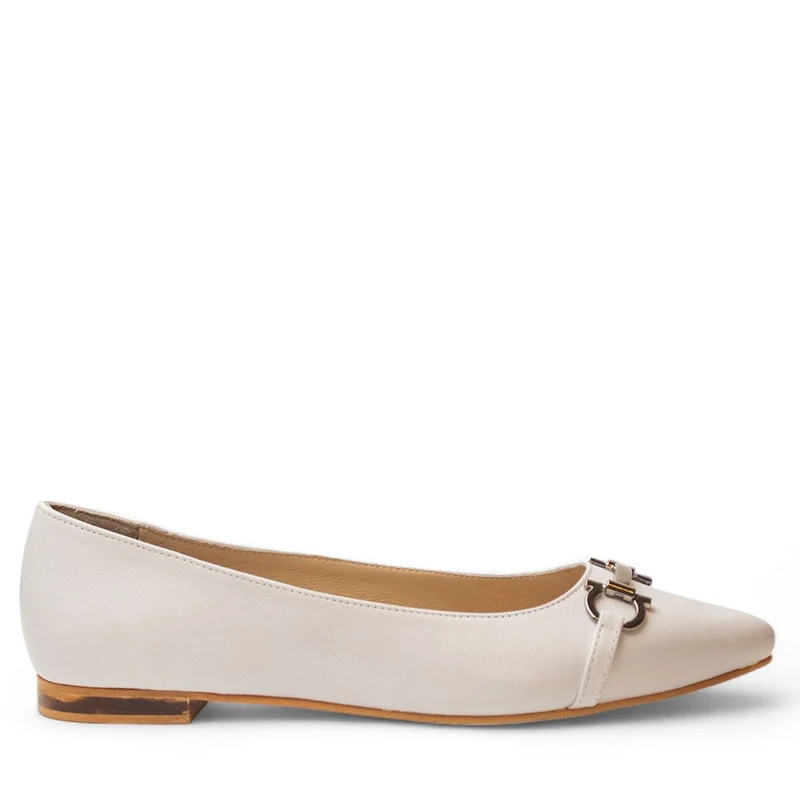 Women white Leather Ballerina #2930