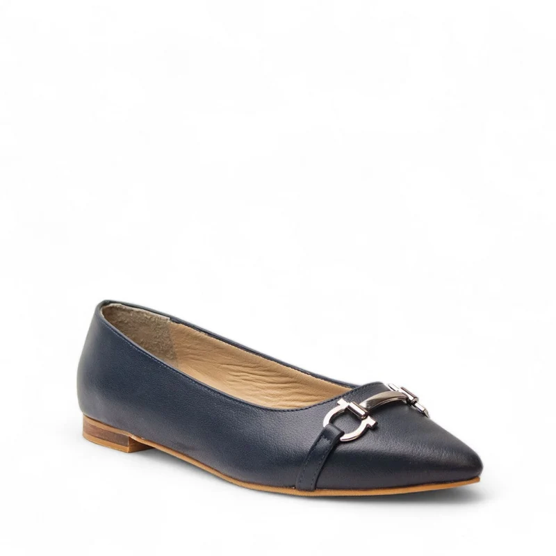Women Dark Blue Leather Ballerina #2927