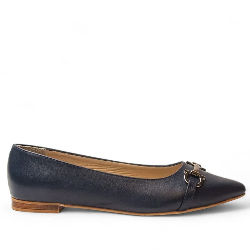Women Dark Blue Leather Ballerina #2927