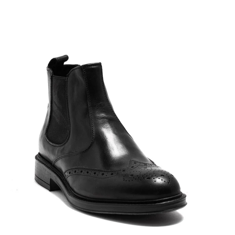Italian Men Black Leather Half Boot #3794