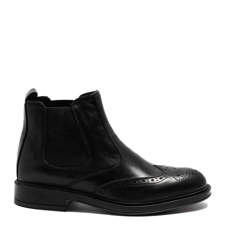 Italian Men Black Leather Half Boot #3794