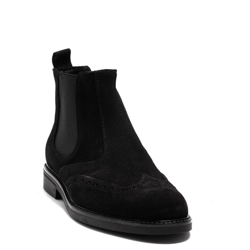 Italian Men Black Chamois Half Boot #3784