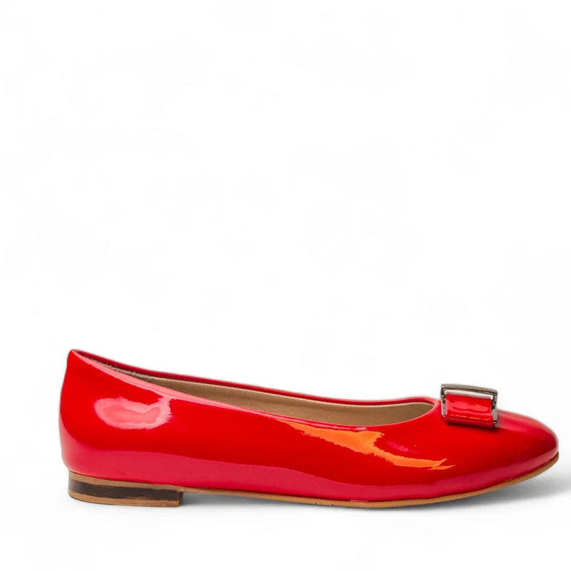 Women Red Vernis Leather Ballerina #2765
