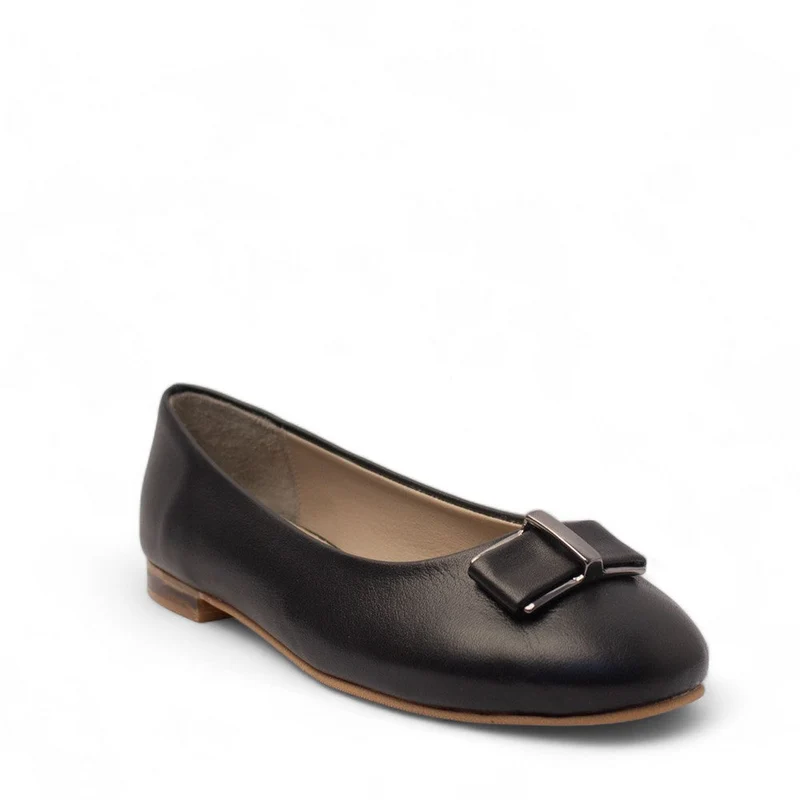 Women Black Leather Ballerina #2761