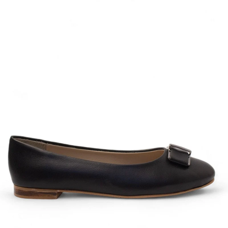 Women Black Leather Ballerina #2761