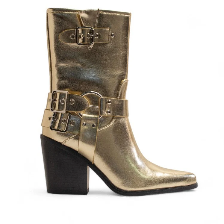 Europeon Union Women Gold Leather Half Boot #3342