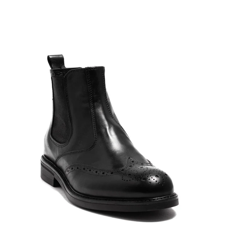 Italian Men Black Leather Half Boot #3780