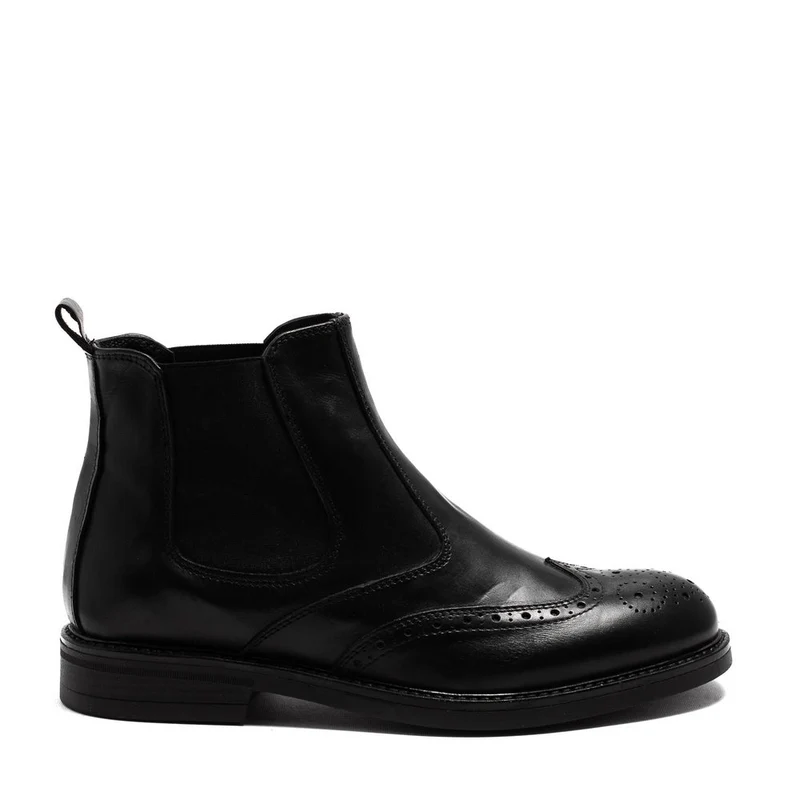 Italian Men Black Leather Half Boot #3780