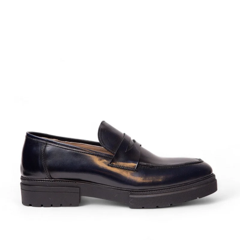 Men Navy Leather Shoes #4513