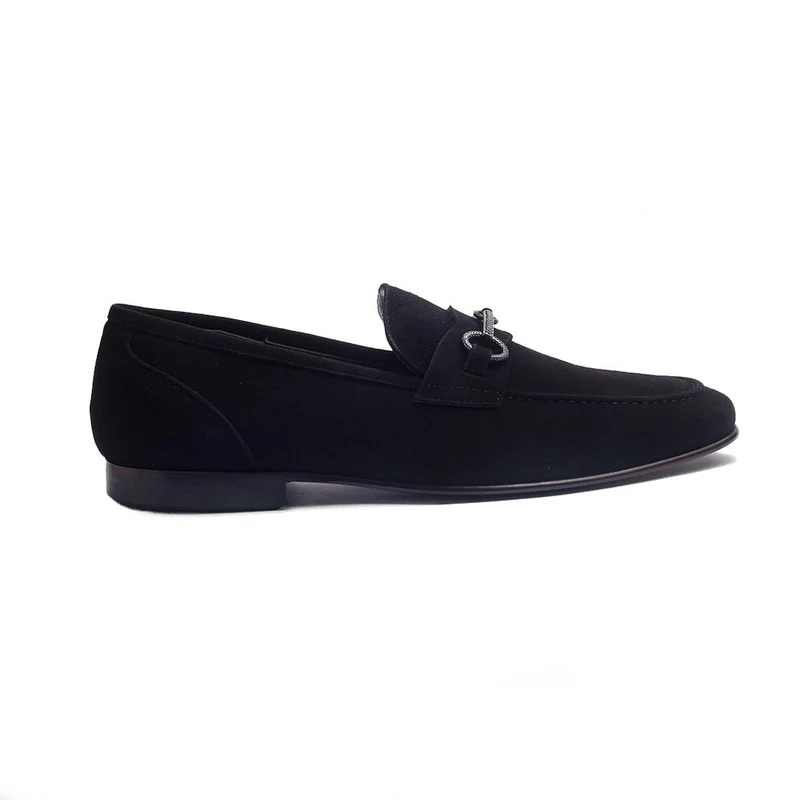 Italian Men Black Chamois Shoes #4159