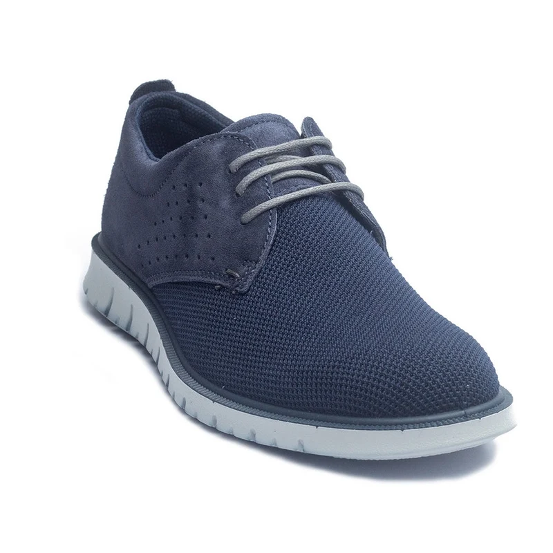 Italian Men Navy Leather * Chamois Shoes #4055