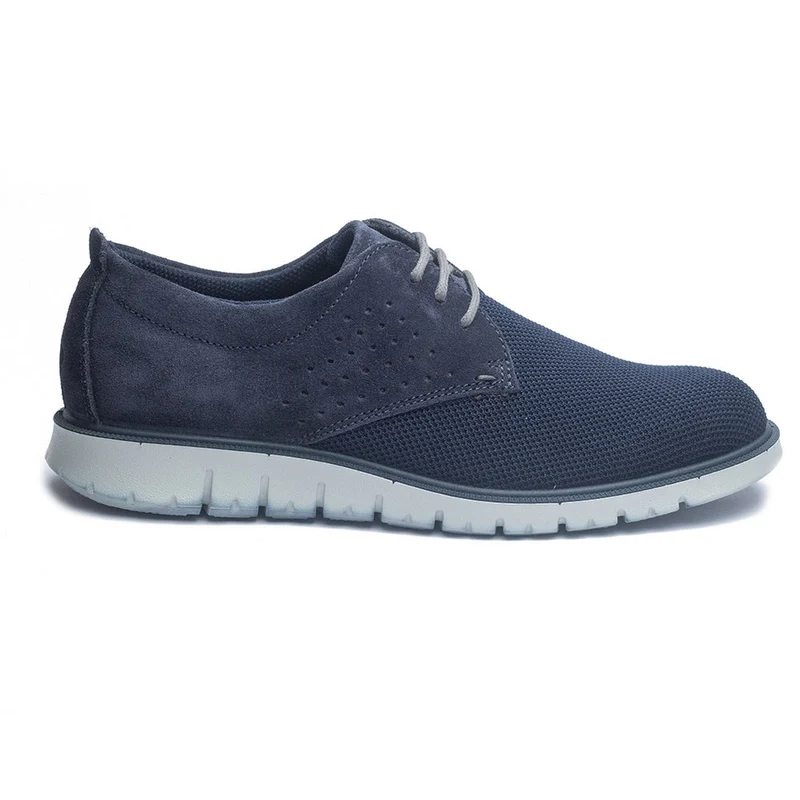 Italian Men Navy Leather * Chamois Shoes #4055