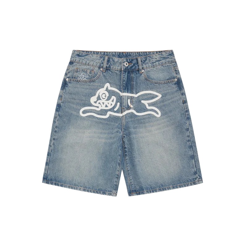 Running Dog Denim Shorts Washed Blue