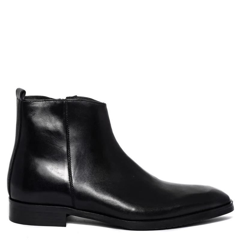 Italian Men Black Leather Half Boot #3622