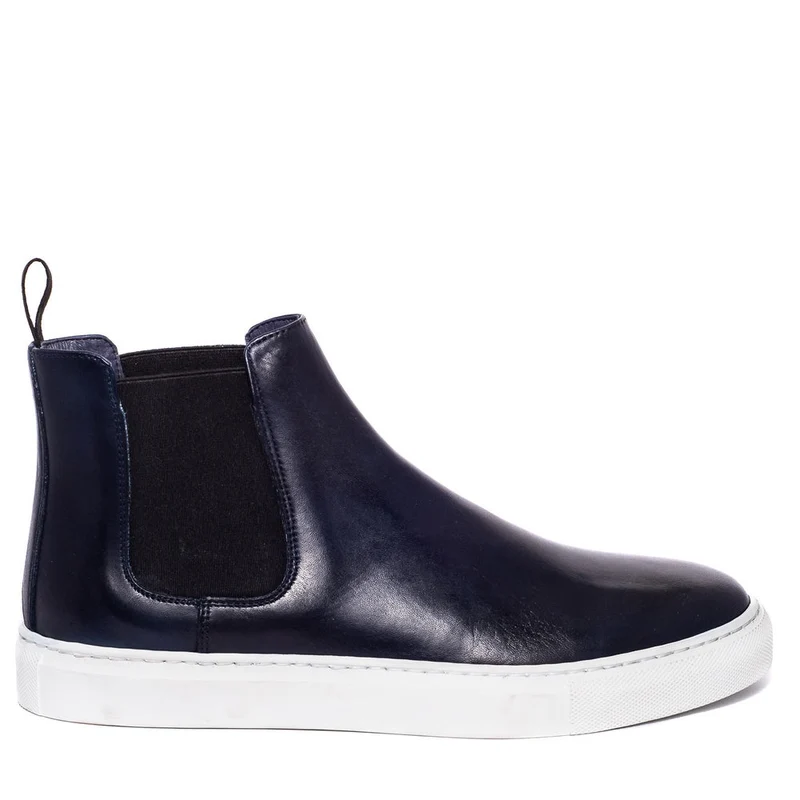Italian Men Dark Blue Leather Half Boot #3592
