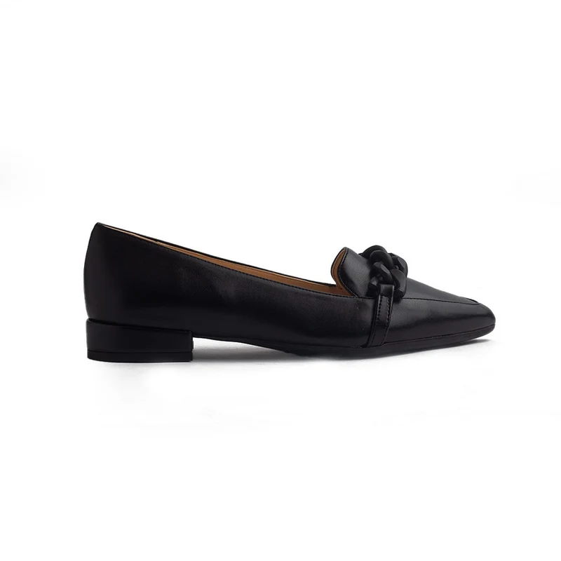 Italian Women Black Leather Shoes #1298