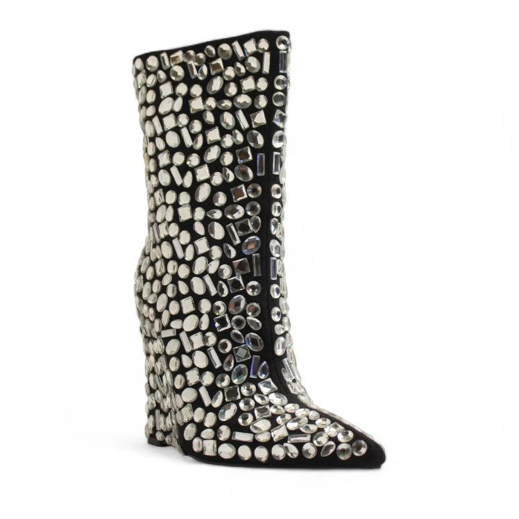 Europeon Union Women Black Glitter Half Boot #3419