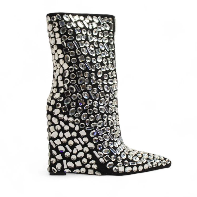 Europeon Union Women Black Glitter Half Boot #3419