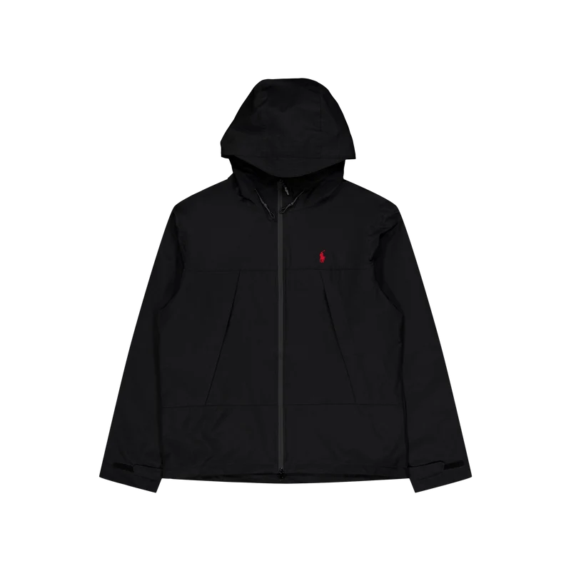 Water-Resistant Hooded Jacket Polo Black