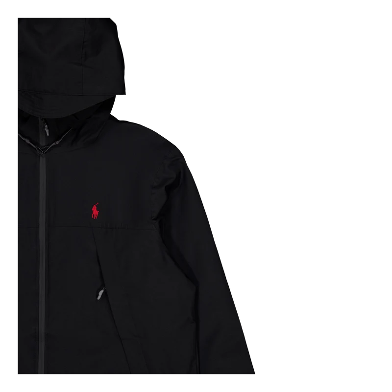 Water-Resistant Hooded Jacket Polo Black