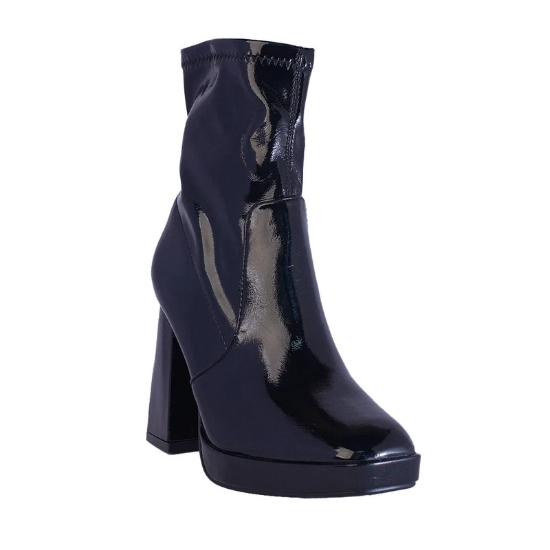 Europeon Union Women Black Vernis Leather Half Boot #2438