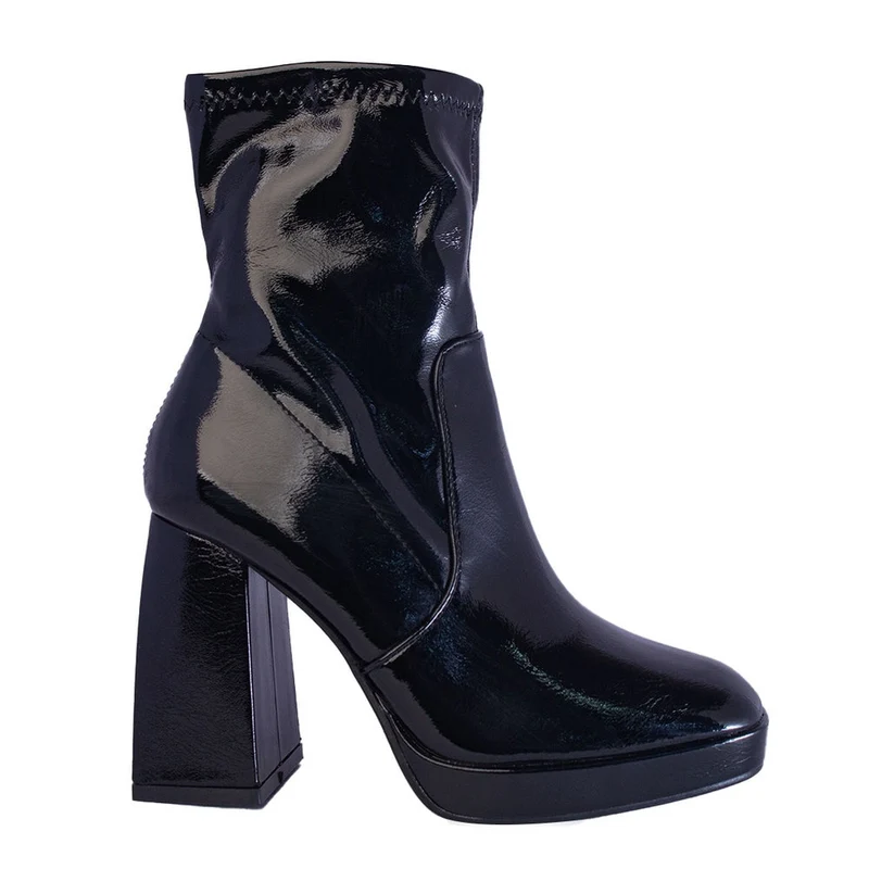 Europeon Union Women Black Vernis Leather Half Boot #2438