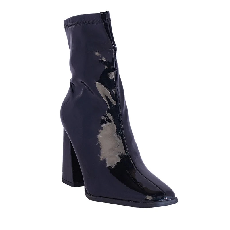 Europeon Union Women Black Vernis Leather Half Boot #2436