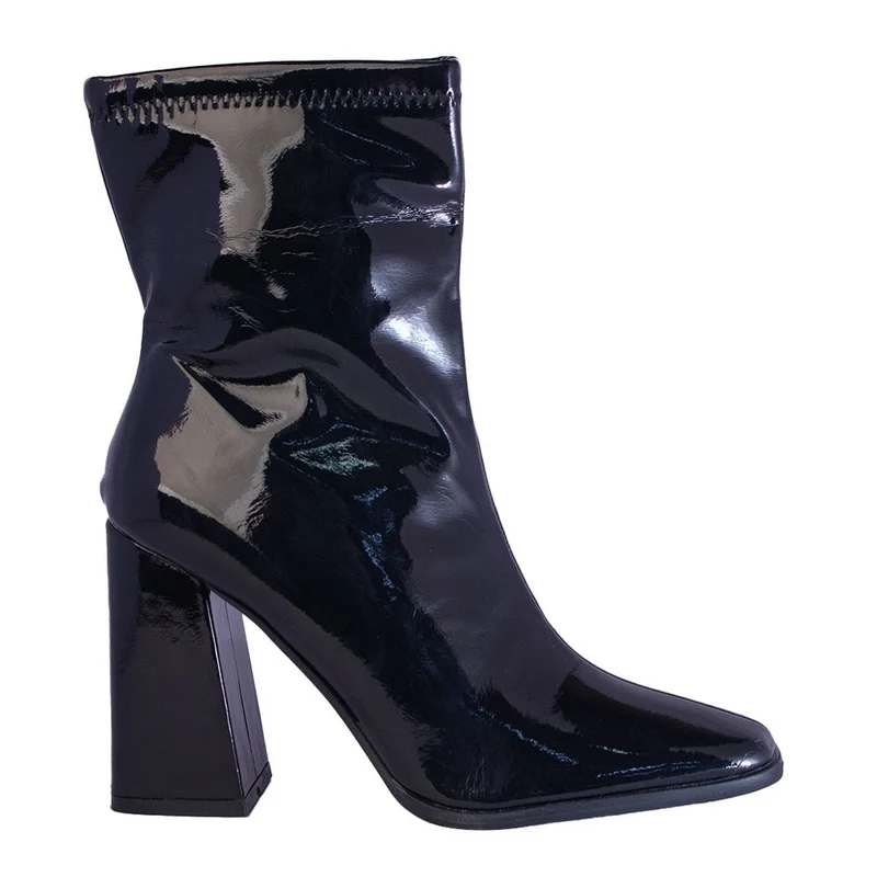 Europeon Union Women Black Vernis Leather Half Boot #2436